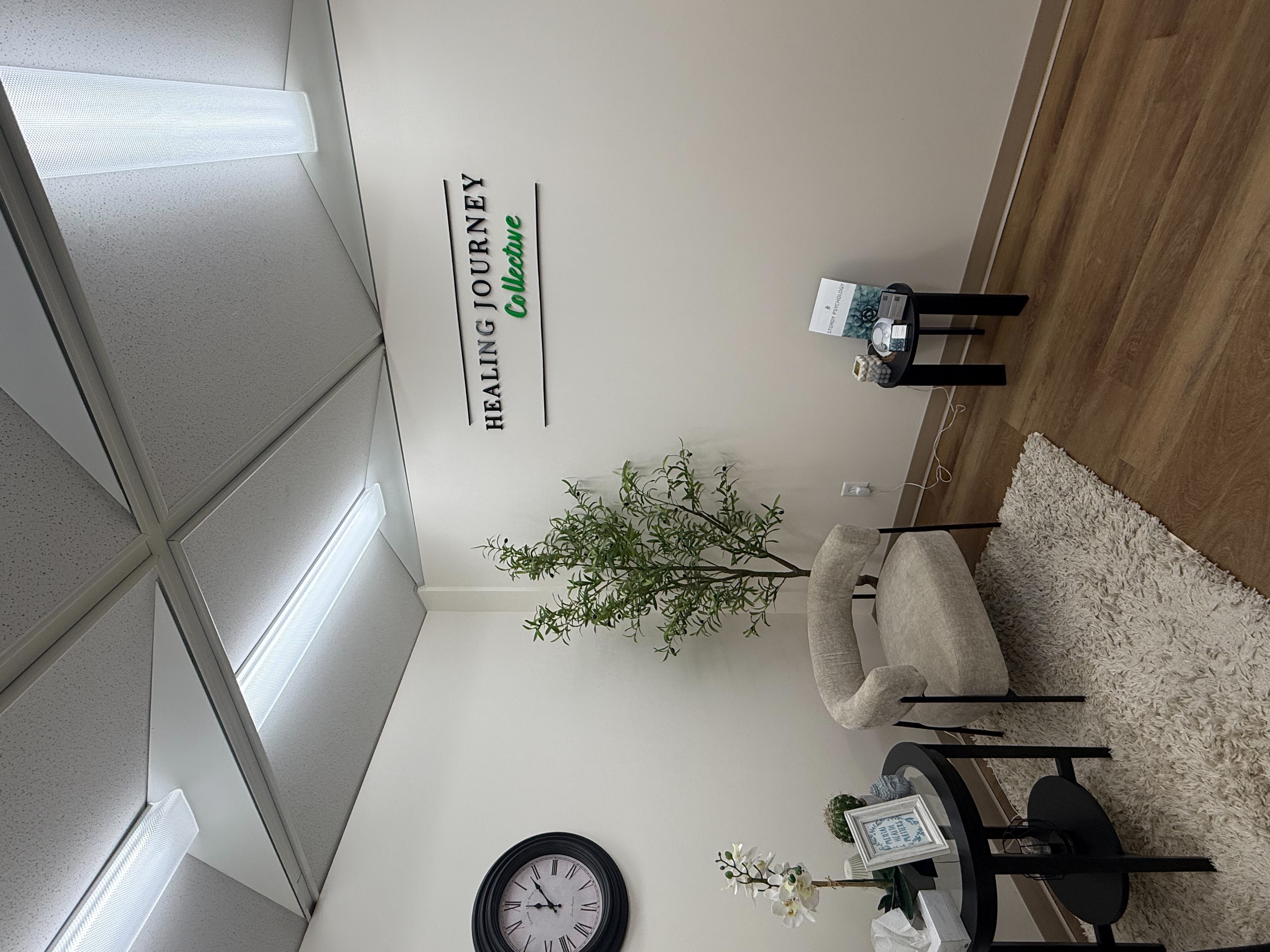 Healing Journey Collective lobby with welcoming seating and wall signage
