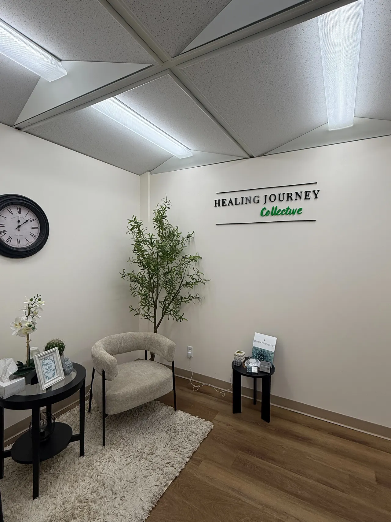 Healing Journey Collective lobby with welcoming seating and wall signage